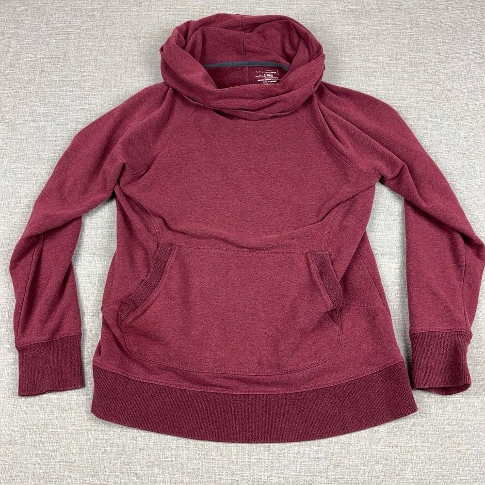 L.L.Bean Bean's Cozy Pullover Womens L Burgundy Cowl Neck Thumbhole 290312